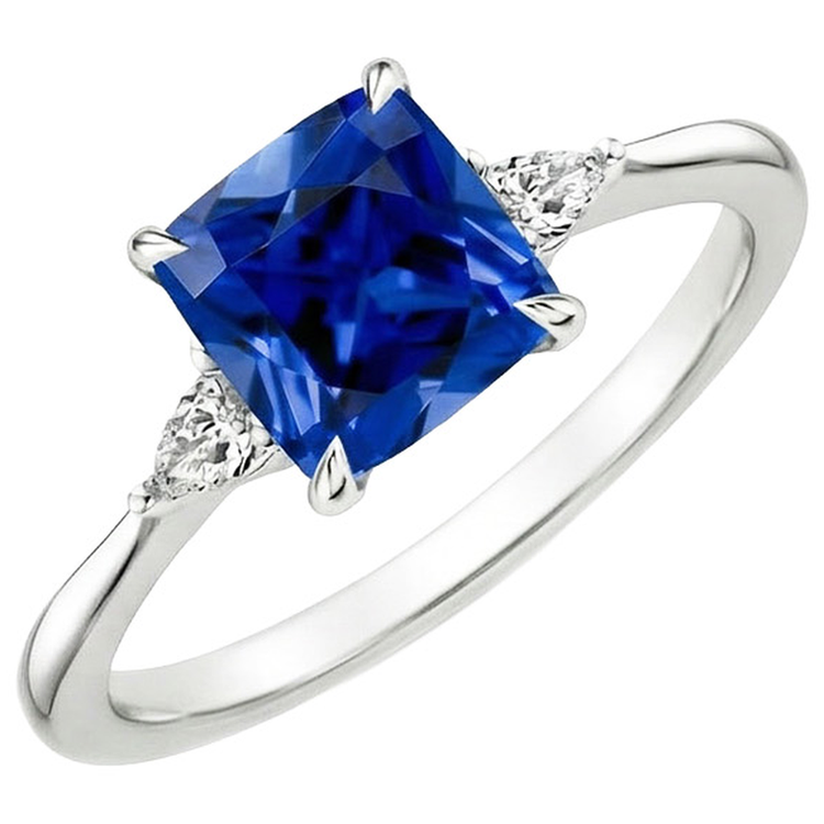 naturel cushion saphir 2.50carats bague angle de côté