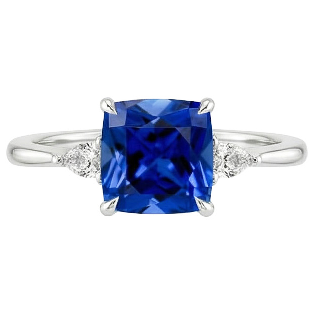 naturel cushion saphir 2.50carats bague vue de profil