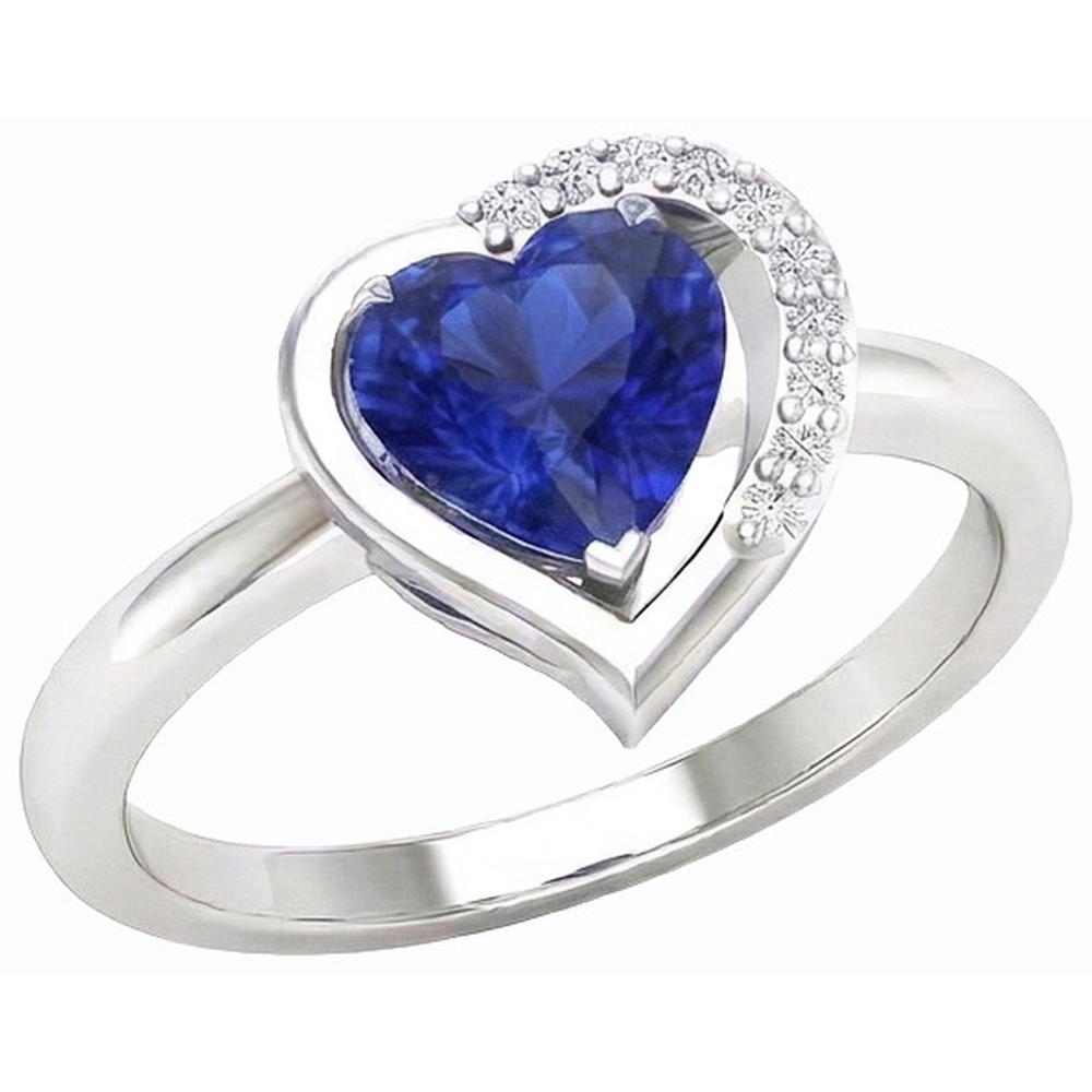 Bague Femme Coeur Pierres Précieuses Saphir Bleu 2 Carats Sertie De Diamants