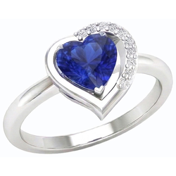 Bague Femme Coeur Pierres Précieuses Saphir Bleu 2 Carats Sertie De Diamants