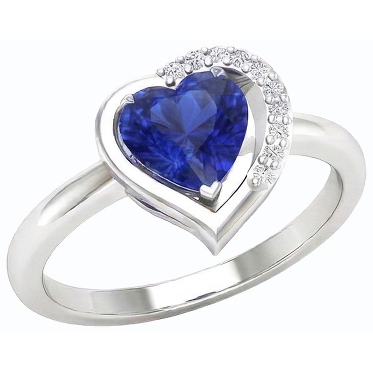 Bague Femme Coeur Pierres Précieuses Saphir Bleu 2 Carats Sertie De Diamants