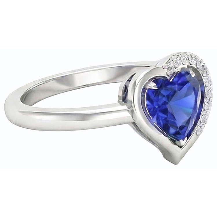 Bague Femme Coeur Pierres Précieuses Saphir Bleu 2 Carats Sertie De Diamants
