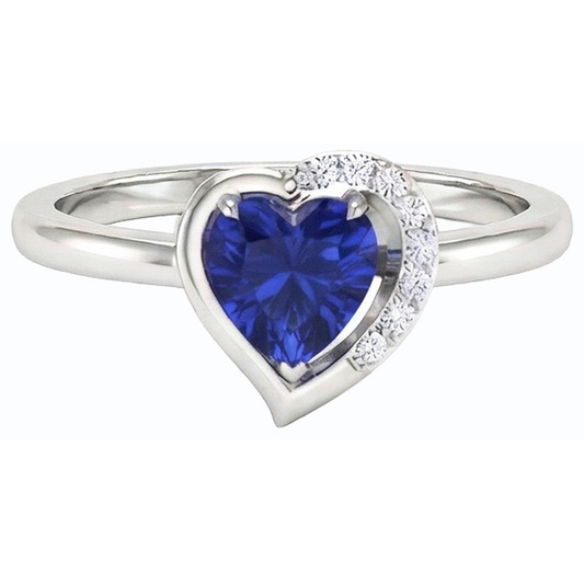 Bague Femme Coeur Pierres Précieuses Saphir Bleu 2 Carats Sertie De Diamants