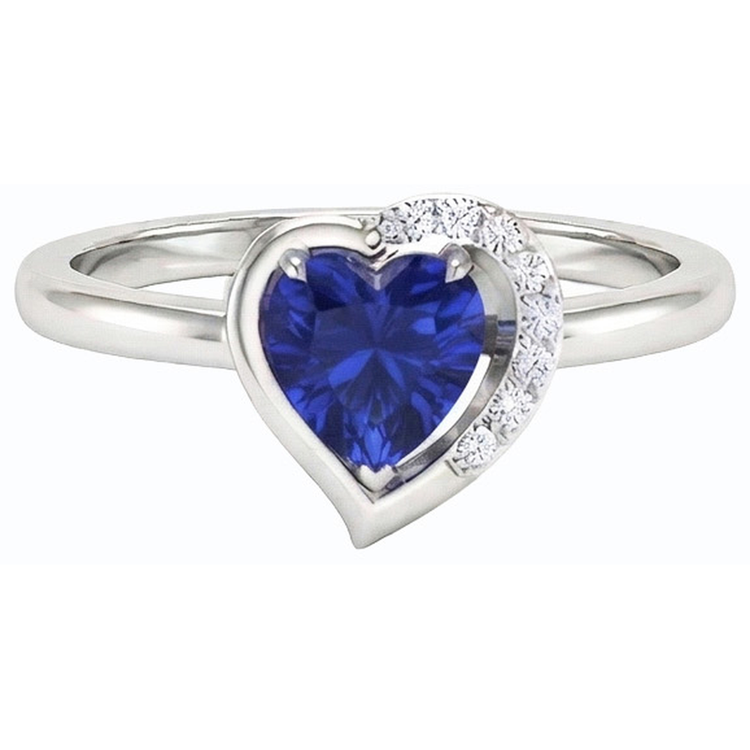 Bague Femme Coeur Pierres Précieuses Saphir Bleu 2 Carats Sertie De Diamants