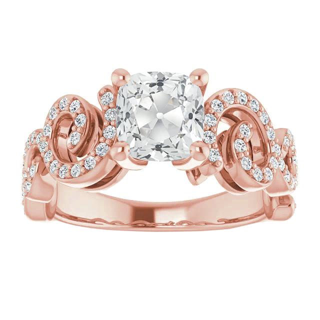 Bague Femme Coussin Vieux Mineur Véritable Diamant Serti 8 Carats Or Rose