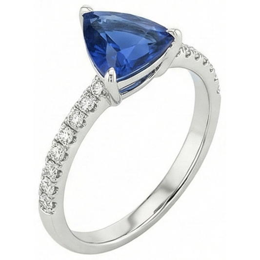 naturel trillion saphir 2carats bague angle de côté