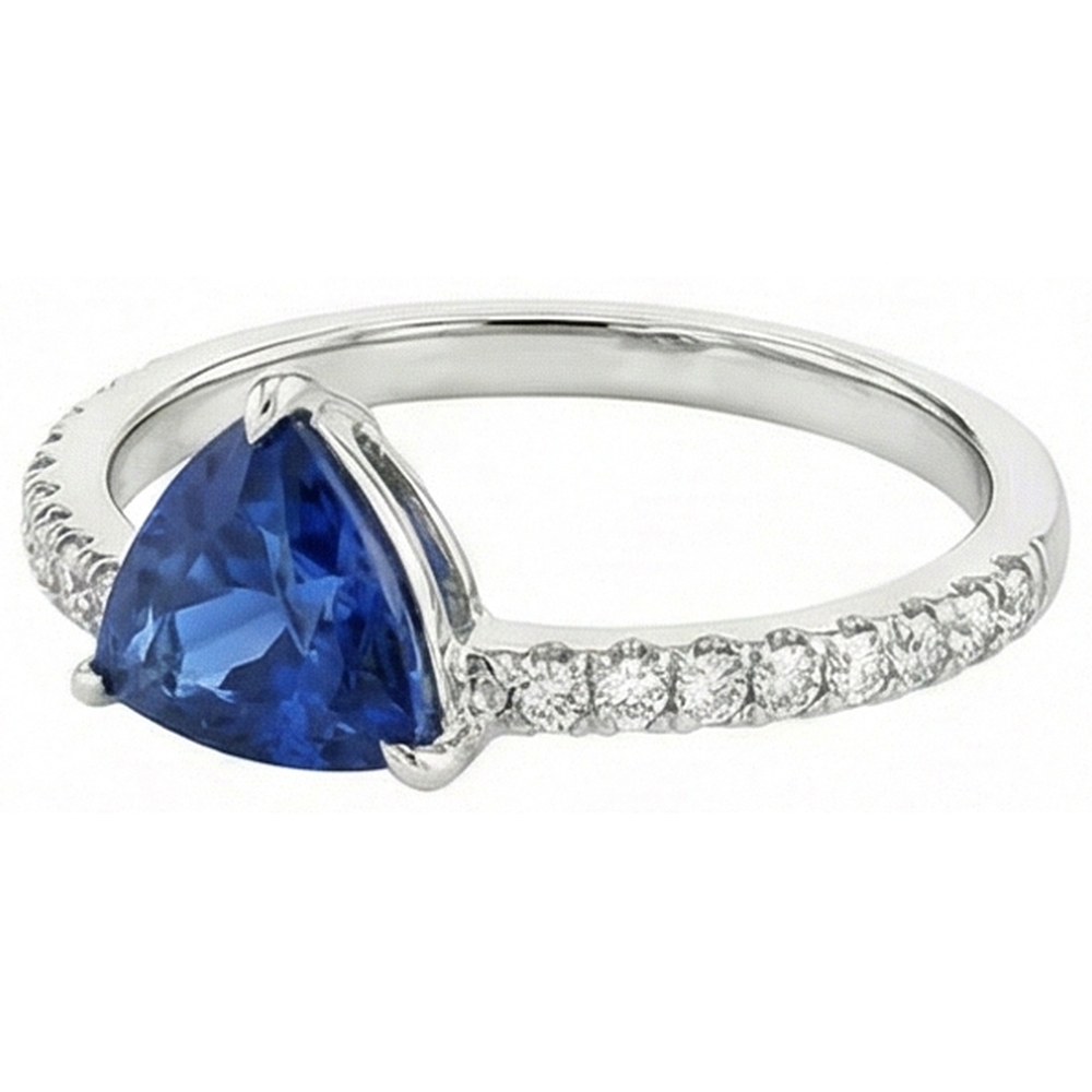 naturel trillion saphir 2carats bague vue de face