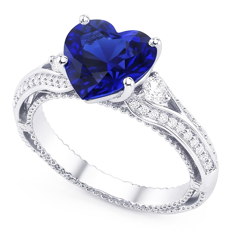 Bague Femme Diamant Forme Coeur Saphir 4.50 Carats Style Vintage