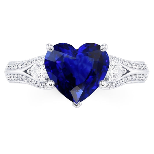 Bague Femme Diamant Forme Coeur Saphir 4.50 Carats Style Vintage