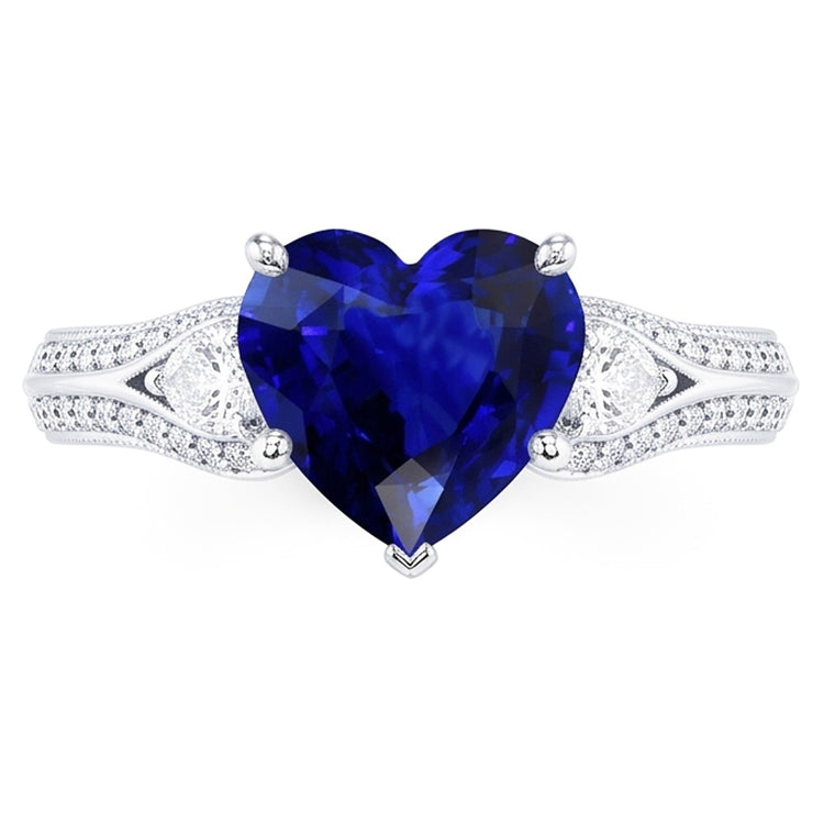 Bague Femme Diamant Forme Coeur Saphir 4.50 Carats Style Vintage