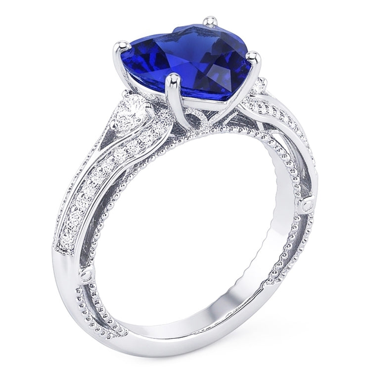 Bague Femme Diamant Forme Coeur Saphir 4.50 Carats Style Vintage