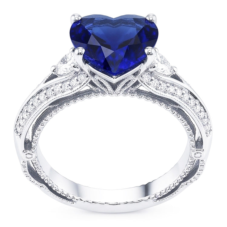 Bague Femme Diamant Forme Coeur Saphir 4.50 Carats Style Vintage