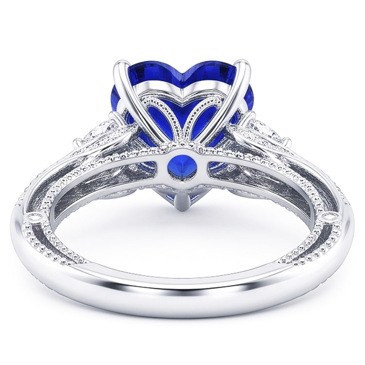 Bague Femme Diamant Forme Coeur Saphir 4.50 Carats Style Vintage