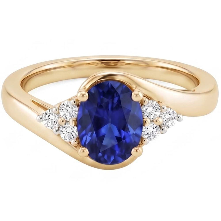 Bague Femme Diamant Naturels Extraits des Mines ( et non cultivés en laboratoire ) Accentué Prong Saphir Bleu Ovale Profond 3.75 Carats