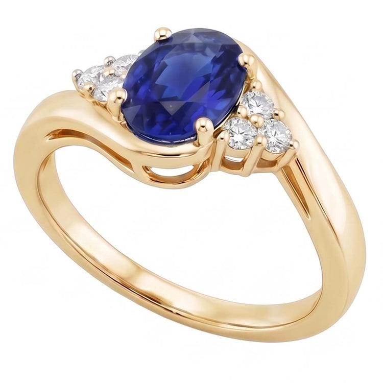 Bague Femme Diamant Naturels Extraits des Mines ( et non cultivés en laboratoire ) Accentué Prong Saphir Bleu Ovale Profond 3.75 Carats