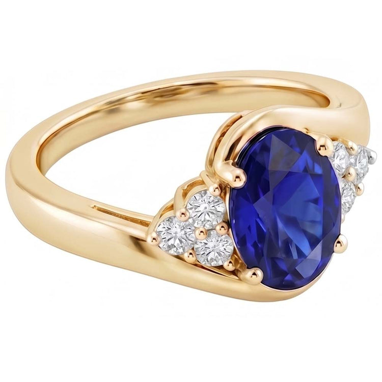 Bague Femme Diamant Naturels Extraits des Mines ( et non cultivés en laboratoire ) Accentué Prong Saphir Bleu Ovale Profond 3.75 Carats