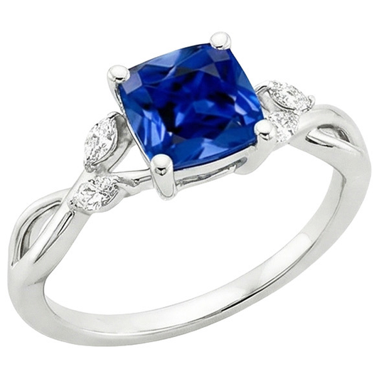 Bague Femme Diamant Naturels Extraits des Mines ( et non cultivés en laboratoire ) Marquise & Coussin Saphir Cinq Pierres 2.75 Carats