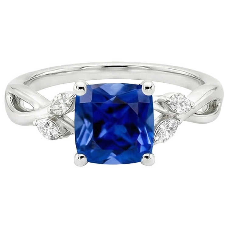 Bague Femme Diamant Naturels Extraits des Mines ( et non cultivés en laboratoire ) Marquise & Coussin Saphir Cinq Pierres 2.75 Carats
