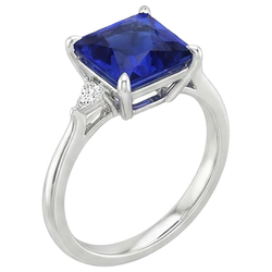 Bague Femme Diamant Naturels Extraits des Mines ( et non cultivés en laboratoire ) Princesse Saphir Bleu 5.25 Carats Or Blanc