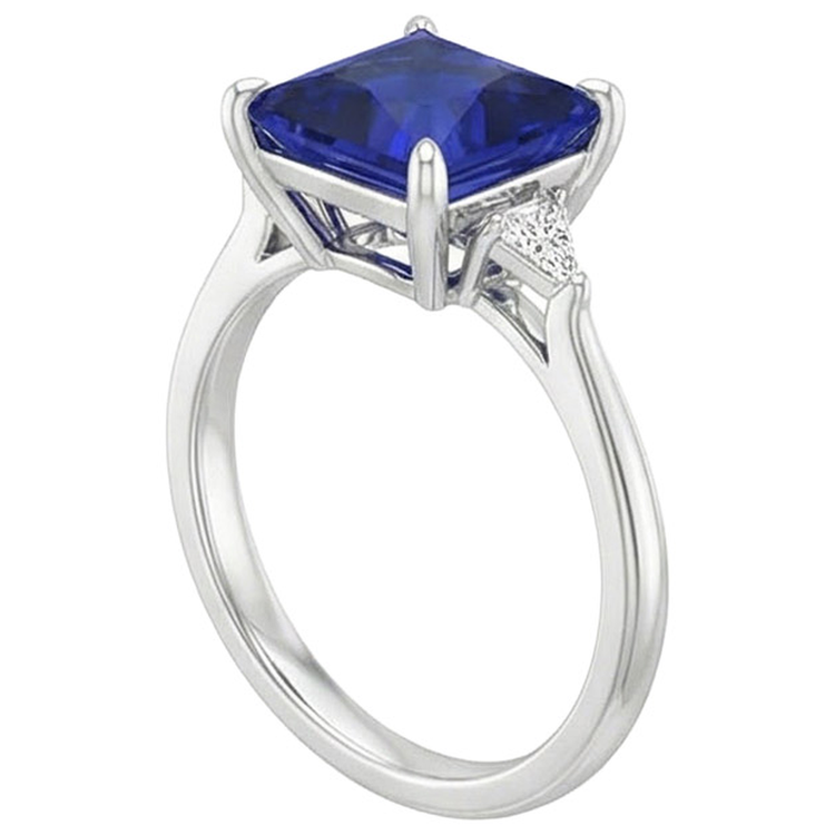 Bague Femme Diamant Naturels Extraits des Mines ( et non cultivés en laboratoire ) Princesse Saphir Bleu 5.25 Carats Or Blanc