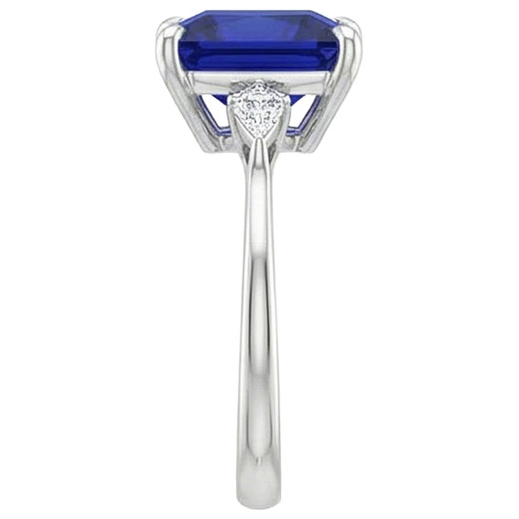 Bague Femme Diamant Naturels Extraits des Mines ( et non cultivés en laboratoire ) Princesse Saphir Bleu 5.25 Carats Or Blanc