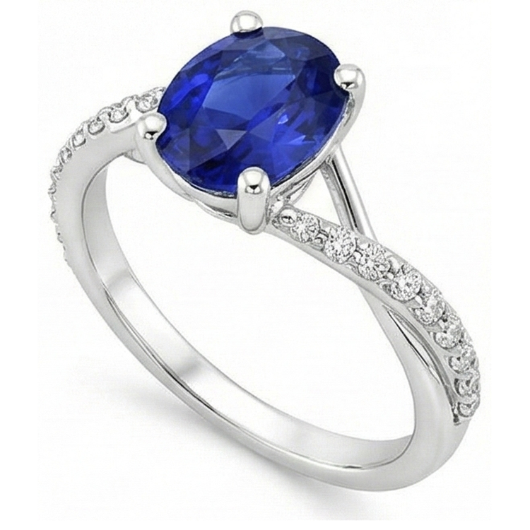 naturel oval saphir 3carats bague vue de dessus