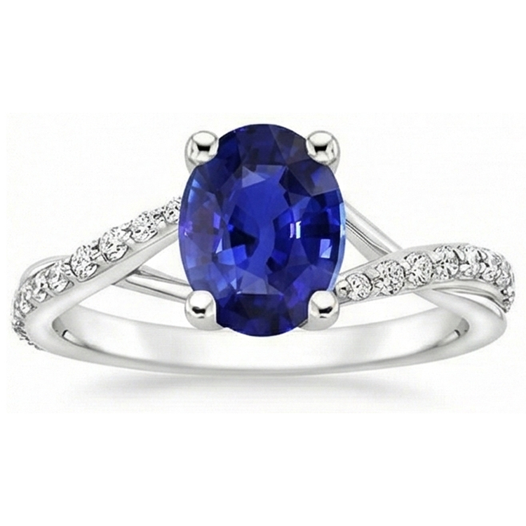 naturel oval saphir 3carats bague détail rapproché