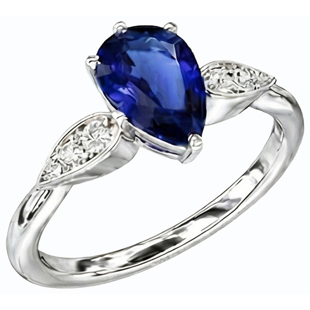 Bague Femme Diamant Saphir Ceylan Or Blanc 2 Carats 14K