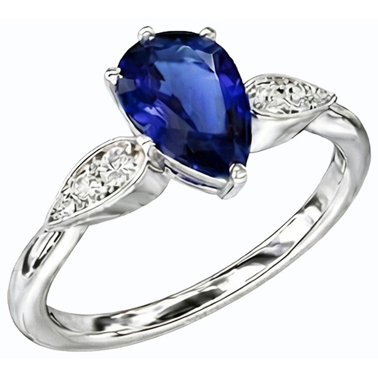 Bague Femme Diamant Saphir Ceylan Or Blanc 2 Carats 14K