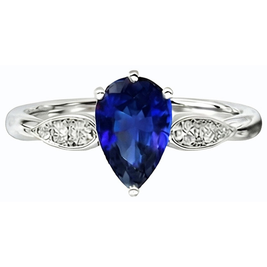 Bague Femme Diamant Saphir Ceylan Or Blanc 2 Carats 14K