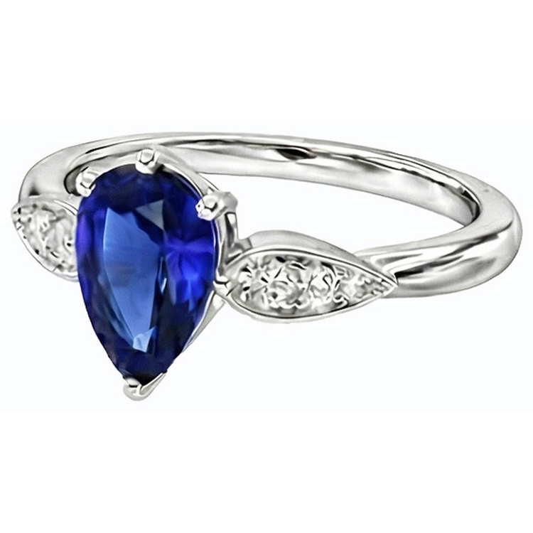 Bague Femme Diamant Saphir Ceylan Or Blanc 2 Carats 14K