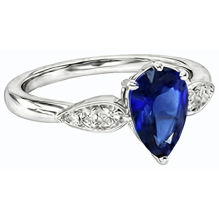 Bague Femme Diamant Saphir Ceylan Or Blanc 2 Carats 14K
