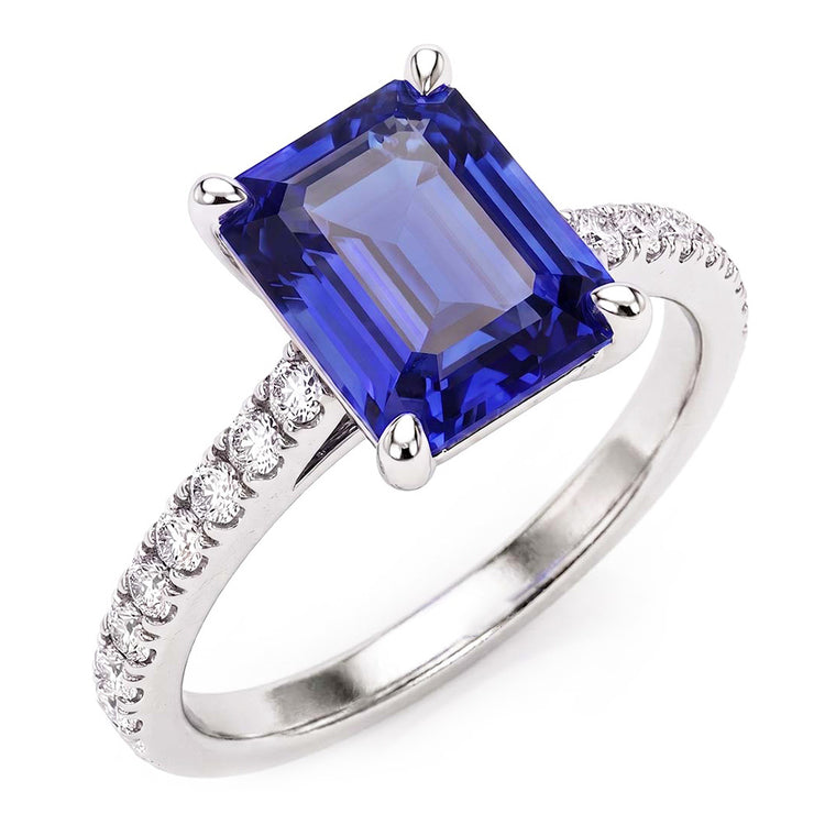 Bague Femme Diamant émeraude Saphir Or Blanc 3 Carats Pavé 14K
