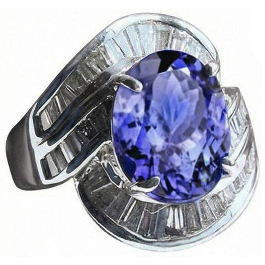 naturel baguette tanzanite 5carats bague angle de côté