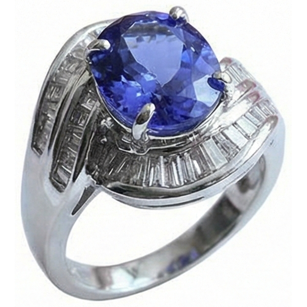 naturel baguette tanzanite 5carats bague détail rapproché