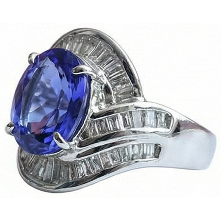 naturel baguette tanzanite 5carats bague vue de dessus