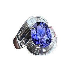 Bague Femme Fantaisie Tanzanite Ovale Et Diamants Baguette Neuf 5 Ct.