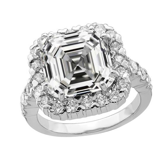 Bague Femme Halo Round & Asscher Véritable Diamant Or Blanc 14K 6.50 Carats