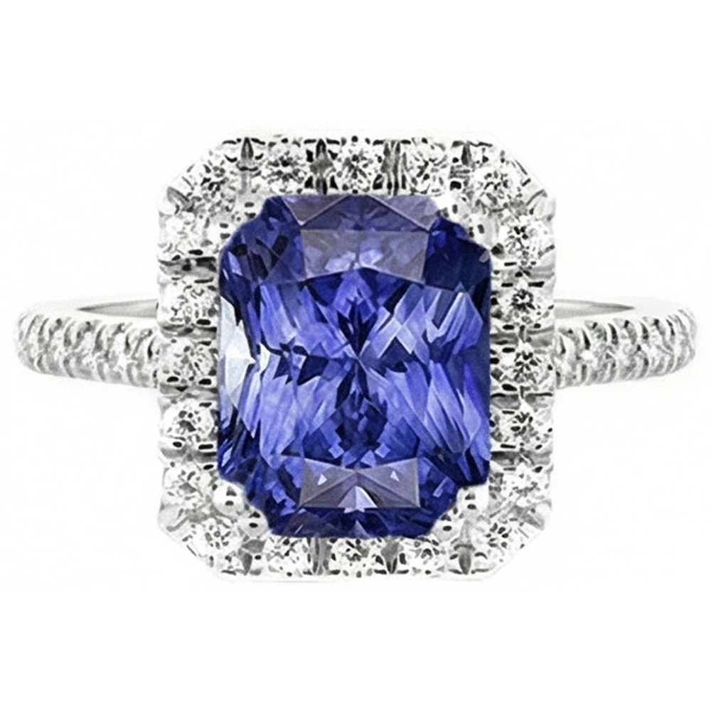 naturel round saphir 3.50carats bague angle de côté