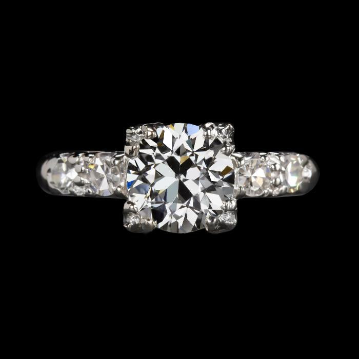 Bague Femme Naturel Diamant Rond Taille Ancienne 3.50 Carats Or Blanc 14K