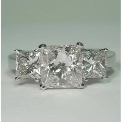 Bague Femme Naturel Diamant Taille Princesse 3.50 Carats Or Blanc