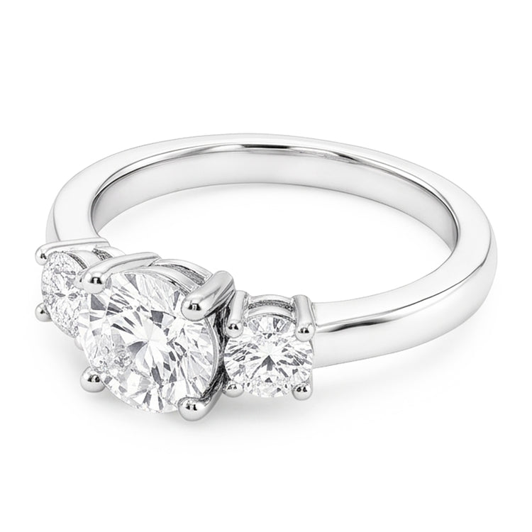 Bague Femme Or 3 Pierres Ronde Taille Ancienne Véritable Diamant Bijoux 3.50 Carats