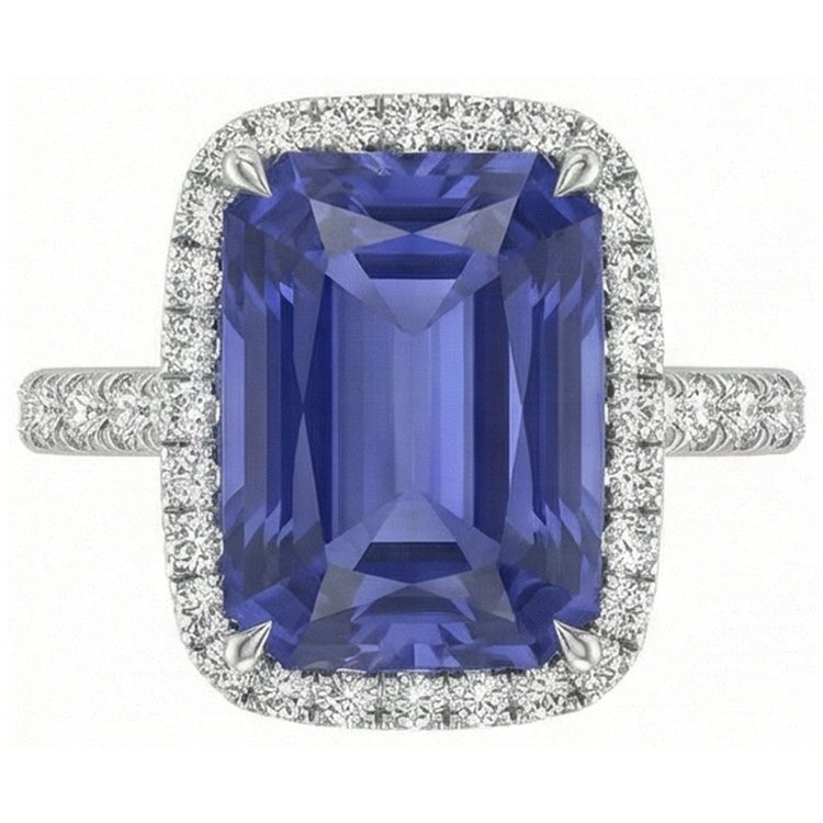 naturel round saphir 4carats bague vue de face