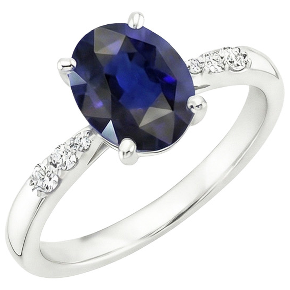 naturel oval saphir 3.50carats bague angle de côté