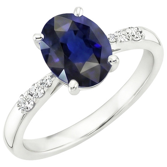 naturel oval saphir 3.50carats bague angle de côté