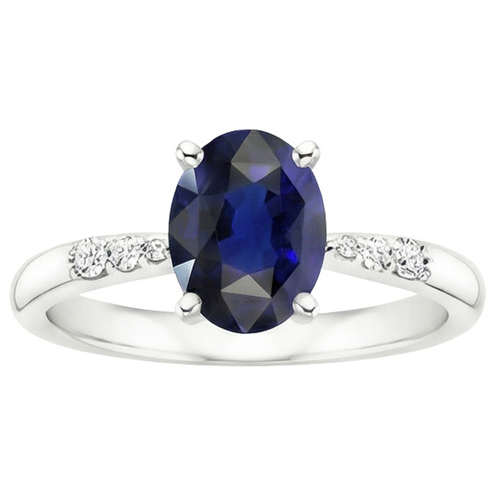 naturel oval saphir 3.50carats bague vue de profil