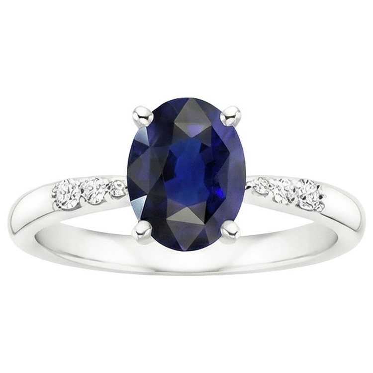 naturel oval saphir 3.50carats bague vue de profil