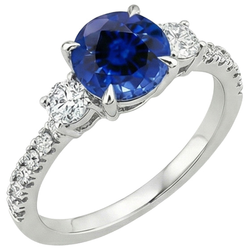 Bague Femme Or Diamant Naturels Extraits des Mines ( et non cultivés en laboratoire ) Saphir Bleu Bague Style 3 Pierres 3 Carats Nouveau