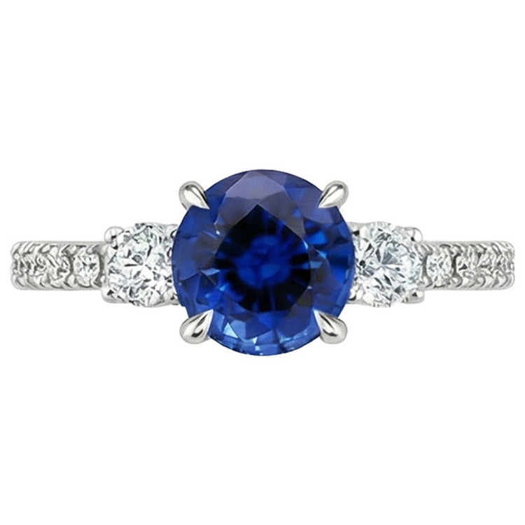 Bague Femme Or Diamant Naturels Extraits des Mines ( et non cultivés en laboratoire ) Saphir Bleu Bague Style 3 Pierres 3 Carats Nouveau