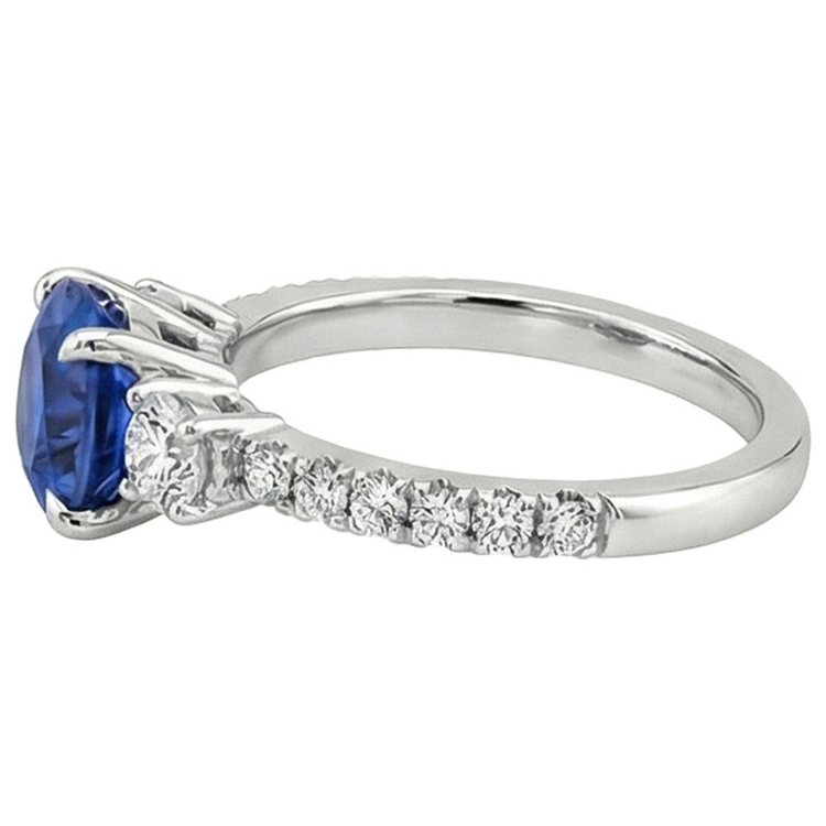Bague Femme Or Diamant Naturels Extraits des Mines ( et non cultivés en laboratoire ) Saphir Bleu Bague Style 3 Pierres 3 Carats Nouveau